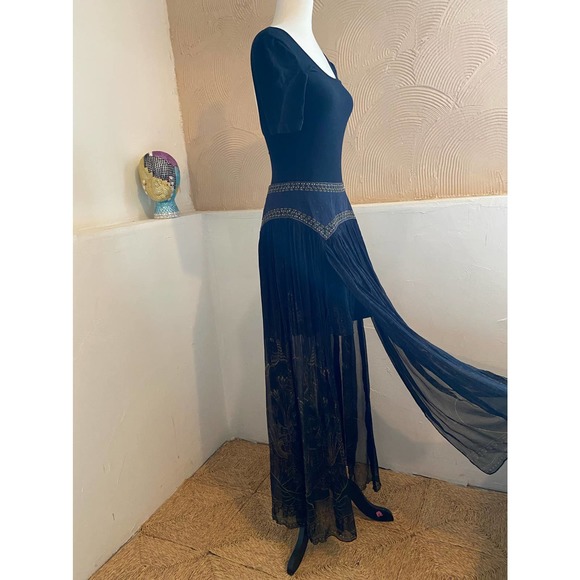 Camilla Egyptian print  long skirt, Layered Maxi Skirt w/crystal embellishment - Picture 10 of 13